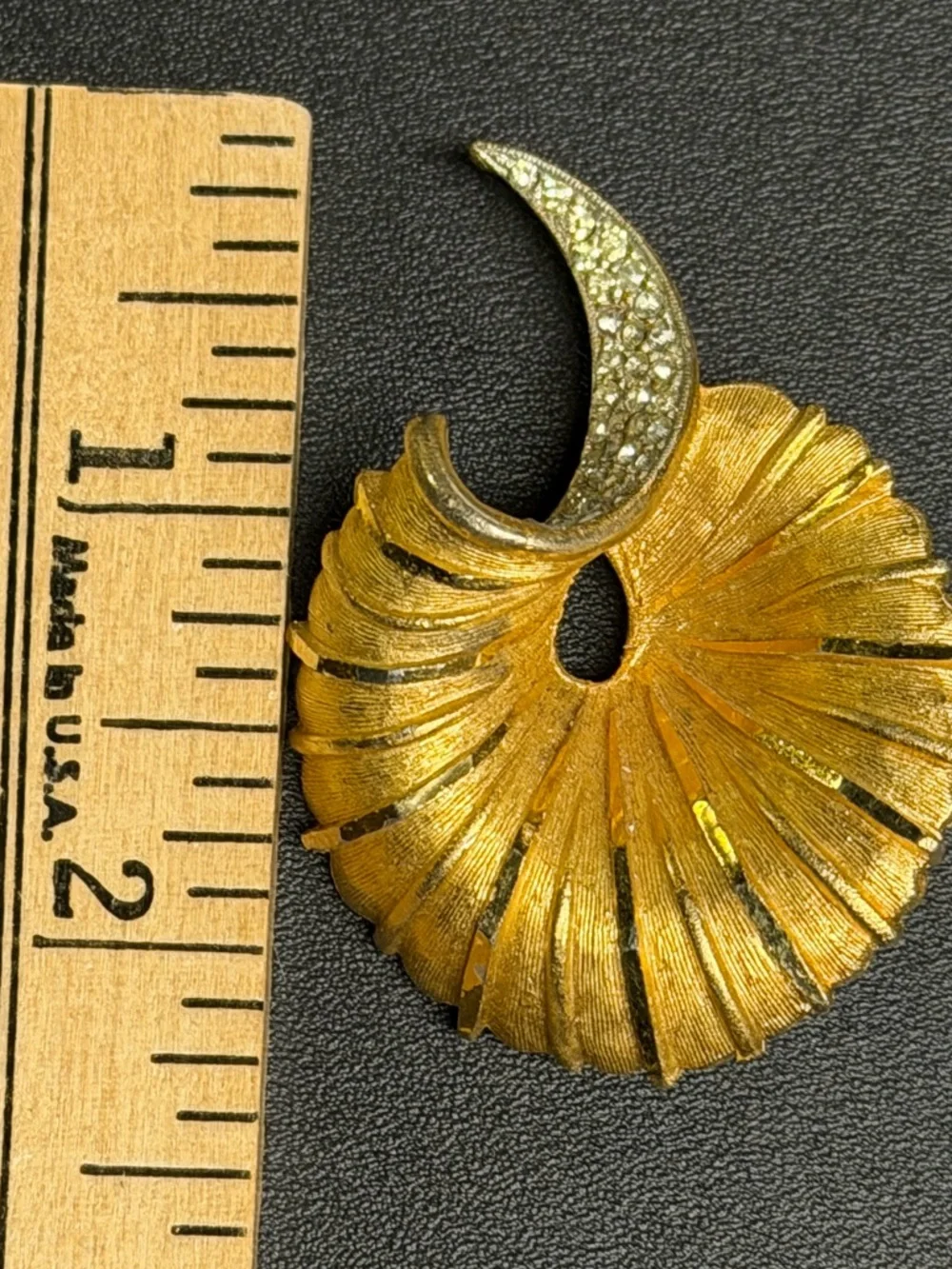 Stunning Vintage Gold-Tone BSK Swirl Brooch with Crystal Accents!